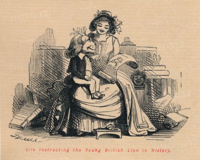 'Clio instructing the Young British Lion in History', c1860, (c1860). Artist: John Leech.