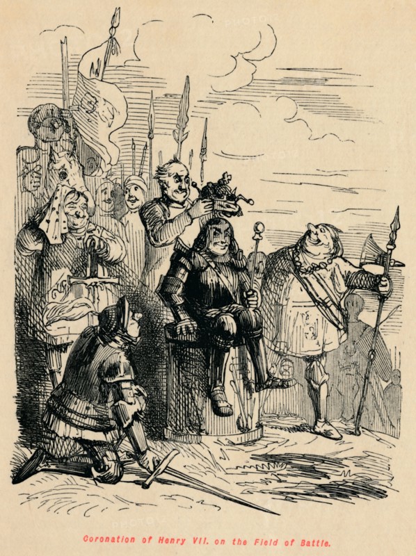 'Coronation of Henry VII on the Field of Battle', . Artist: John Leech.