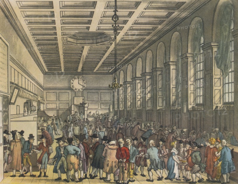 Interior of Custom House, London, 1808. Artists: Augustus Charles Pugin, Thomas Rowlandson.