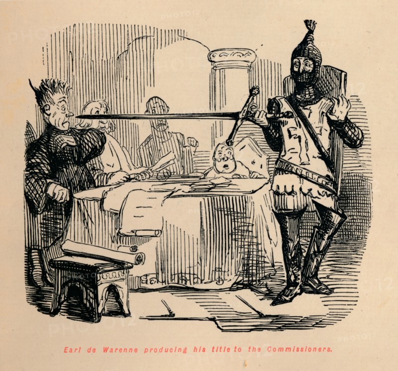 'Earl de Warenne producing his title to the Commissioners', c1860, (c1860). Artist: John Leech.