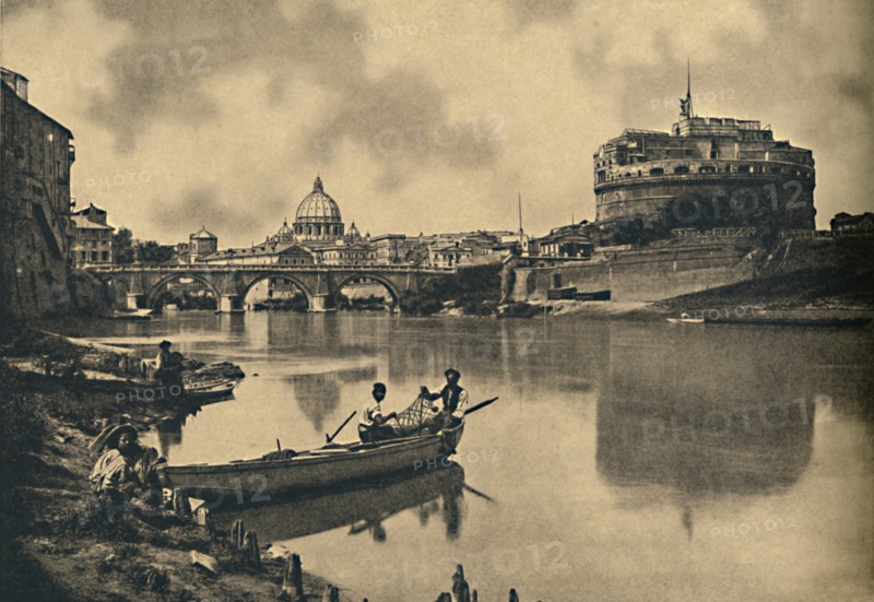 'Roma - The Tiber - Castle and Bridge of S. Angelo. Dome of St. Peter's', 1910. Artist: Unknown.