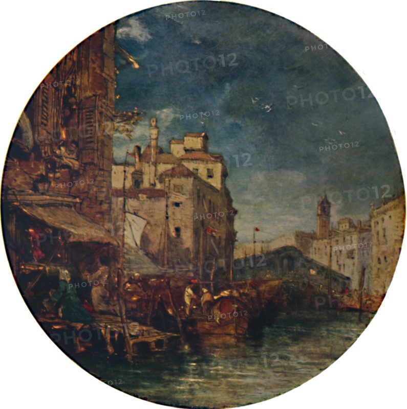 'A View on the Grand Canal, Venice, with the Rialto in the distance', c1850, (1935). Artist: James Holland.