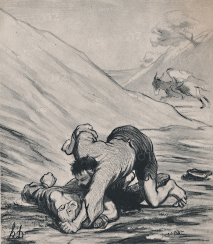 'The Robbers and the Donkey', c.1860s, (1946).  Artist: Honore Daumier.