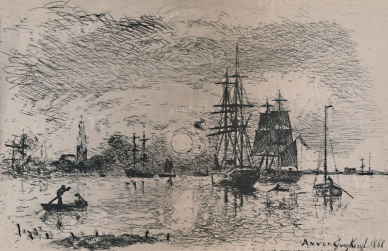 'Sunset in the Harbour of Antwerp', 1868, (1946). Artist: Johan Barthold Jongkind.