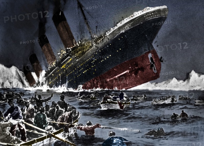 The sinking of SS Titanic, 14 April 1912. Artist: Unknown.