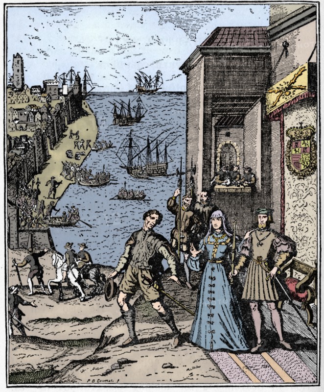 Columbus with Ferdinand and Isabella, (3rd August 1492), 1912. Artist: Unknown.