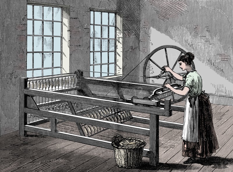Woman using a Spinning Jenny, c1880. Artist: Unknown.