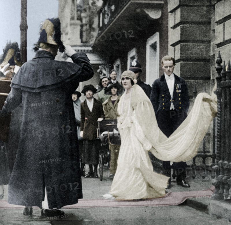 Lady Elizabeth Bowes-Lyon on her way to be married at Westminster Abbey, 26 April 1923, (1937). Creator: Unknown.
