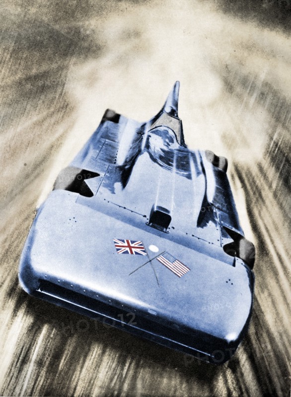 Sir Malcolm Campbell at high speed in `Blue Bird`, 1935. Artist: Unknown.