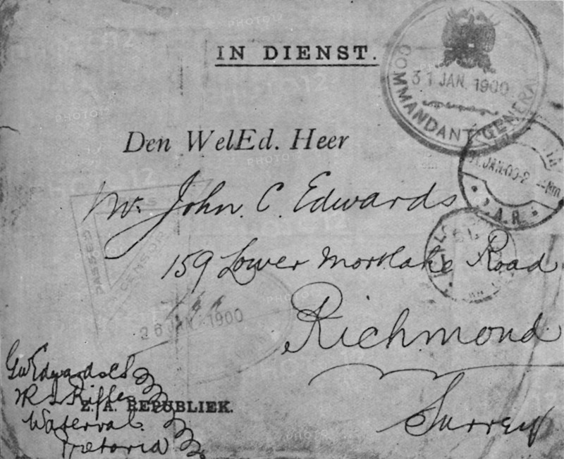 'Envelope addressed by Colour-Sergeant Edwards, 2nd Royal Irish Rifles', 1900. Artist: Unknown.