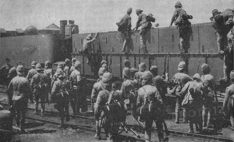 'Getting into an Armoured Train', 1902. Artist: Unknown.