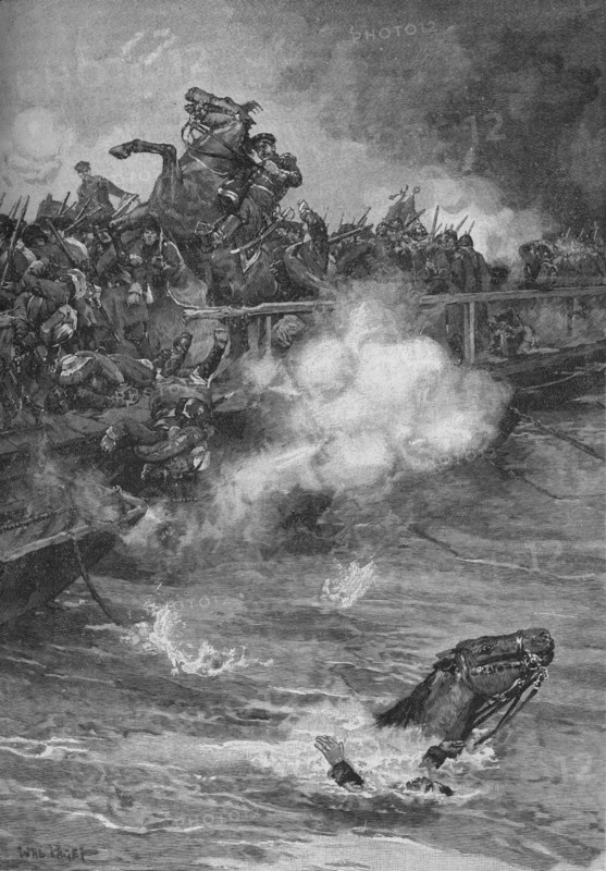 'A Terrible Carnage Ensued Upon The Overcrowded Bridge', 1902. Artist: Walter Paget.