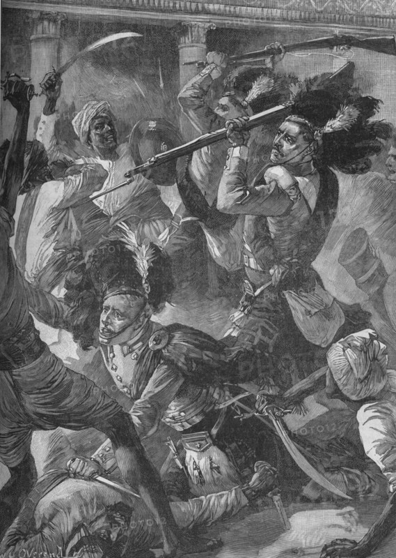 'Gradually They Drove The Sepoys Back', 1902. Artist: William Heysham Overend.