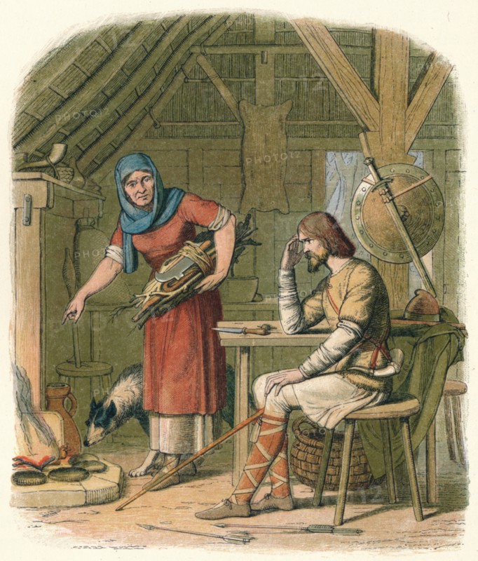 'Alfred in the neatherd's cottage', c878 (1864). Artist: James William Edmund Doyle.
