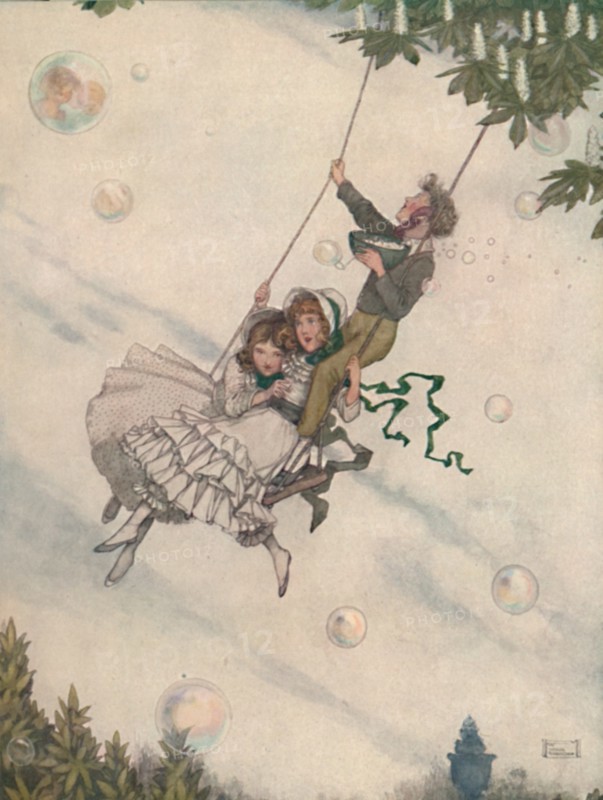 'The Swing Moves and the Bubbles Fly Upward', c1930. Artist: W Heath Robinson.