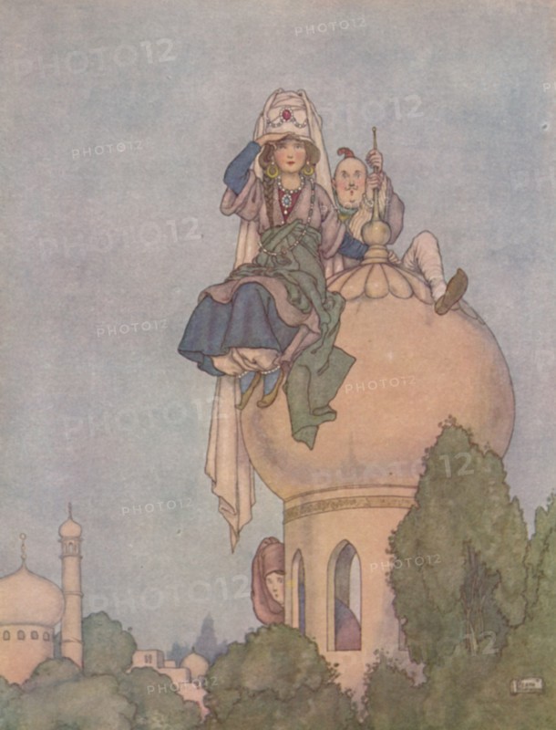 'She Sat The Livelong Day Upon the Roof of Her Palace, Expecting Him', c1930. Artist: W Heath Robinson.