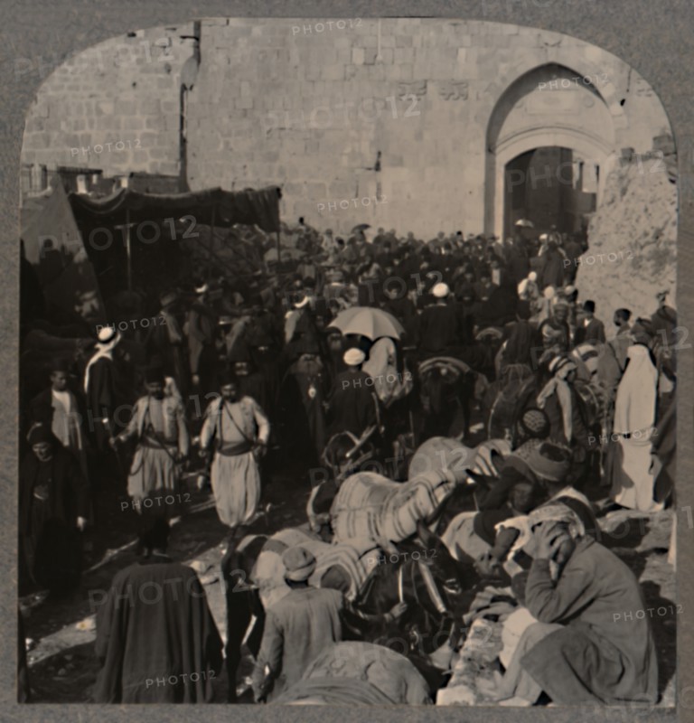 'Traffic by St. Stephen's Gate, Jerusalem', c1900. Artist: Unknown.