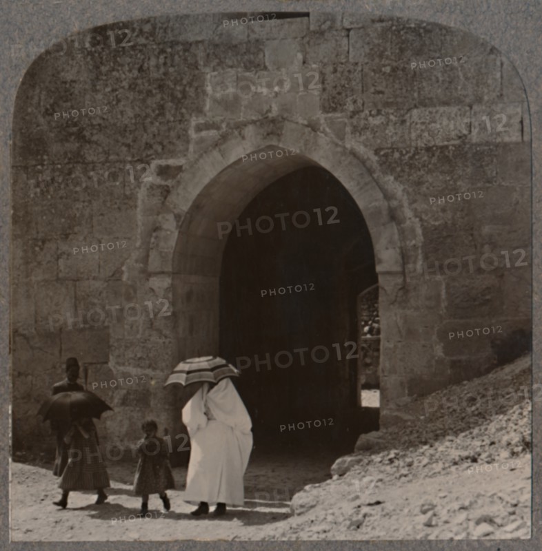 'Mahommedan women entering Jerusalem by Herod's Gate', c1900. Artist: Unknown.