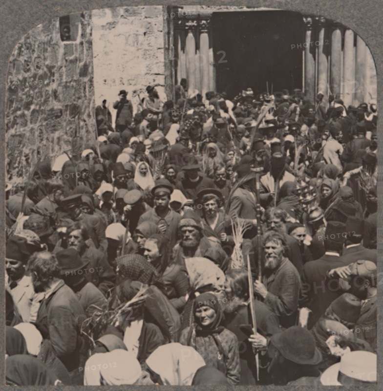 'Palm Procession leaving the Church of the Holy Sepulchure', c1900. Artist: Unknown.