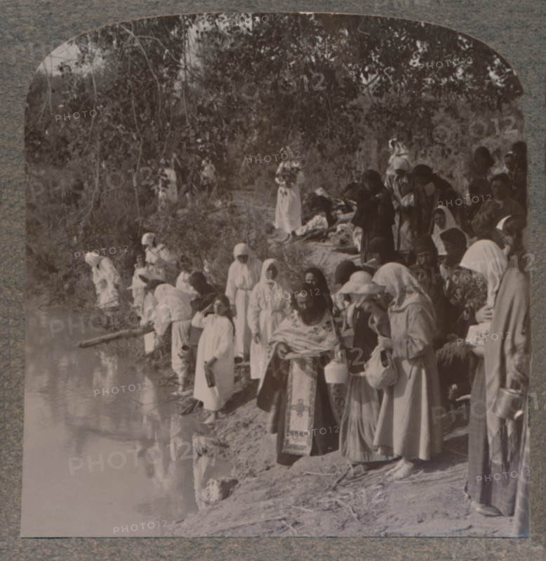 'Russian women holding service on the banks of the Jordan', c1900. Artist: Unknown.