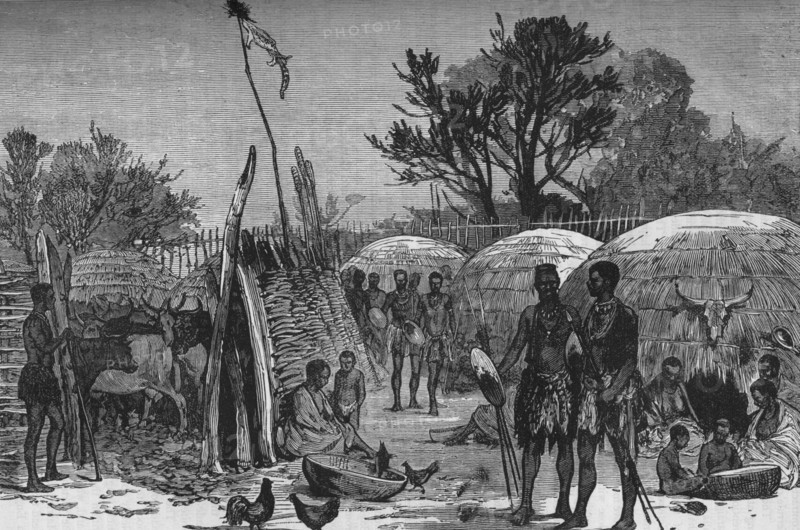 'Interior of a Zuli Kraal on the Tugela River', c1880. Artist: Unknown.