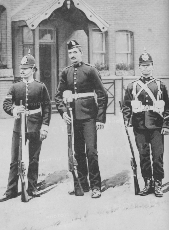 'Corporal and Privates, the Buffs', c1880. Artist: Gregory & Co.