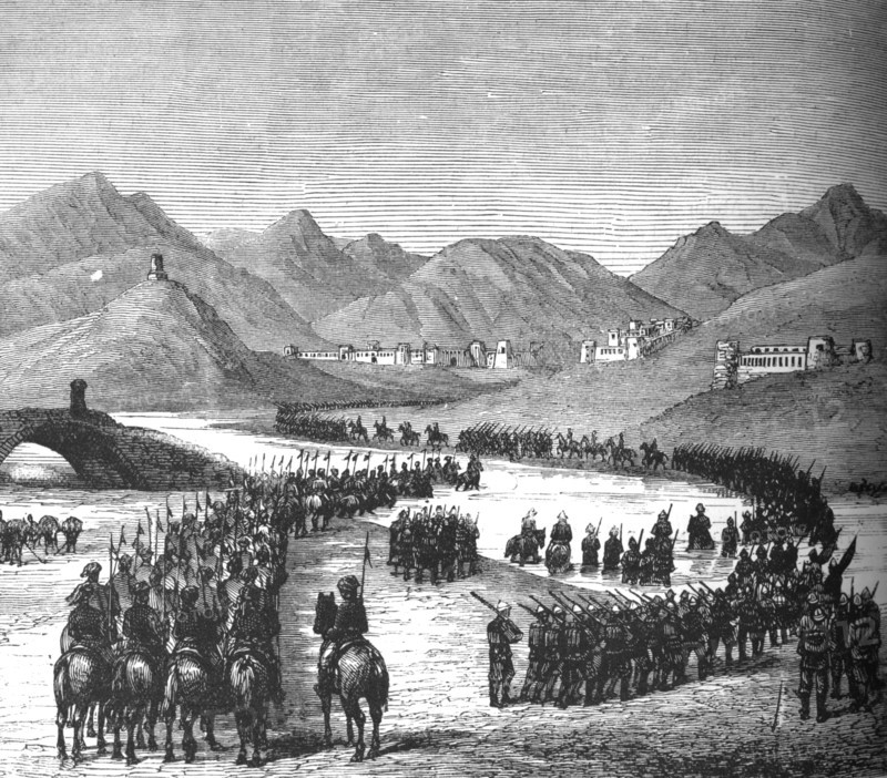 General Ross's Division crossing the Logar River on its way to meet Sir Donald Stewart', c1880. Artist: Unknown.