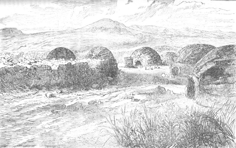 'Kraal where Prince Louis Napoleon and his party off-saddled and were fired at', c1880. Artist: Unknown.