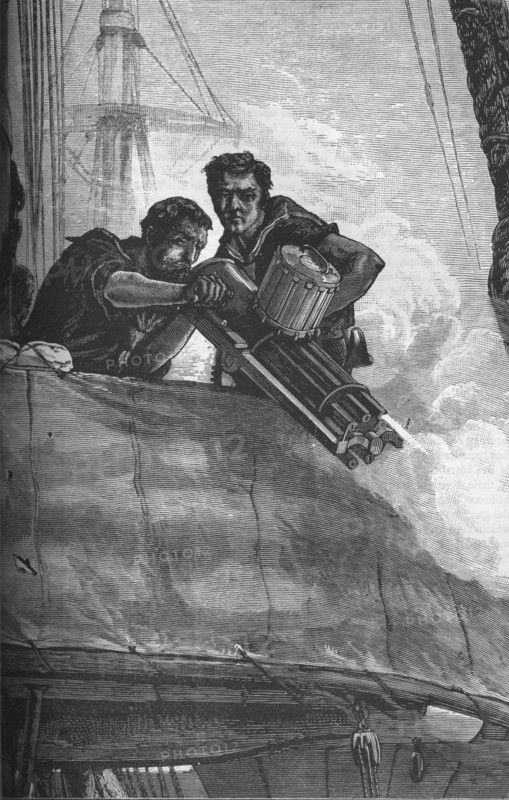 'The Gatling Gun as used in the British Navy', c1880. Artist: Unknown.