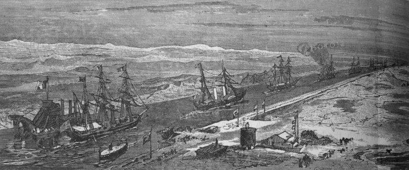 'Steam-Ships Passing Through the Suez Canal', c1882. Artist: Unknown.