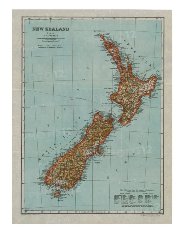 Map of New Zealand, c1910. Artist: Gull Engraving Company.