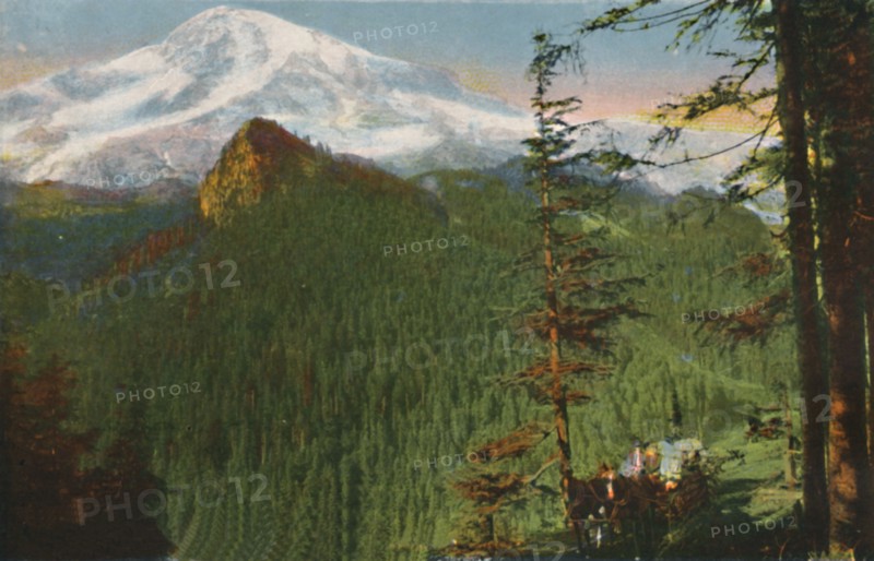 'The Road at Rickseeker Point, Mount Rainier in the Distance, Washington', c1916. Artist: Asahel Curtis.