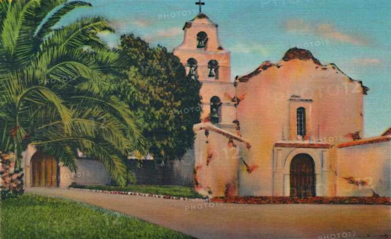 'Mission San Diego De Alcala. Founded 1769, California', c1941. Artist: Unknown.