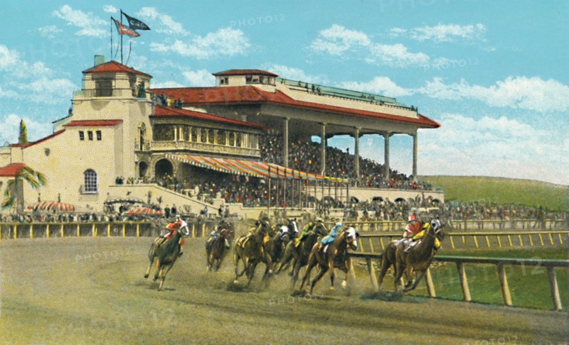 'New Club House and Grand Stand, Agua Caliente Jockey Club', c1939. Artist: Unknown.
