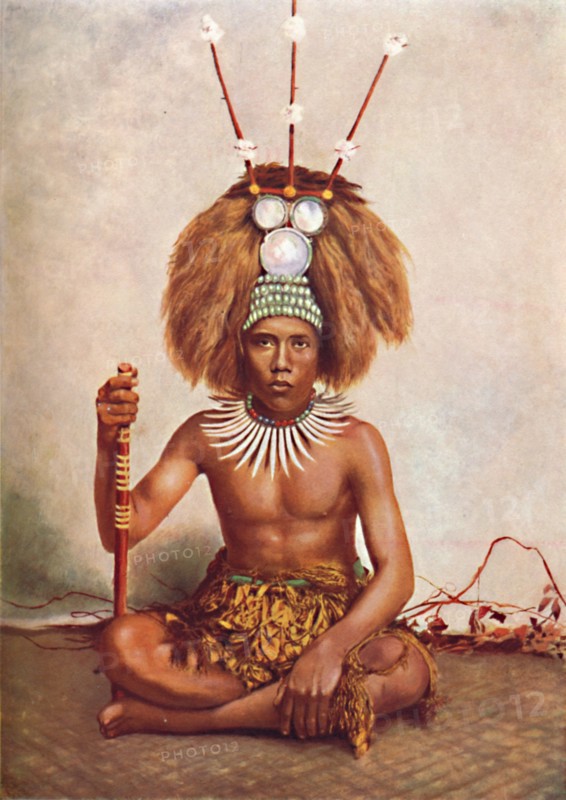 A Samoan chief in full ceremonial costume, 1902. Artist: Thomas Andrew.