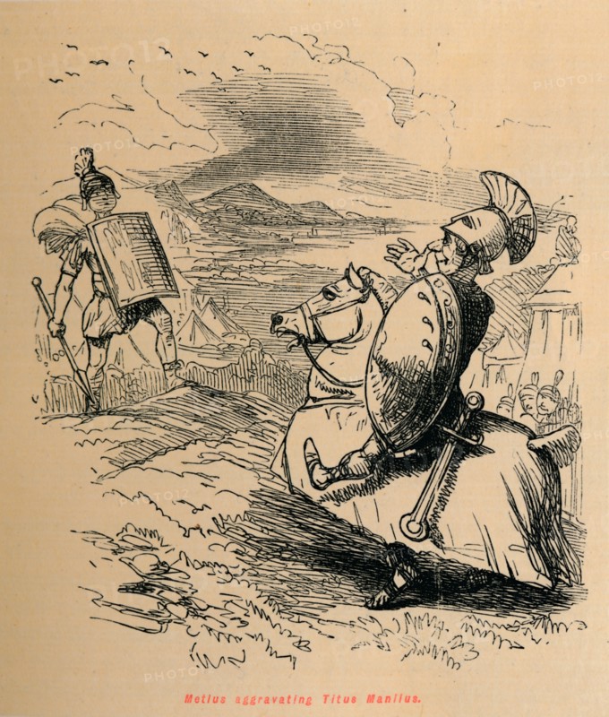 'Metius aggravating Titus Manlius', 1852. Artist: John Leech.