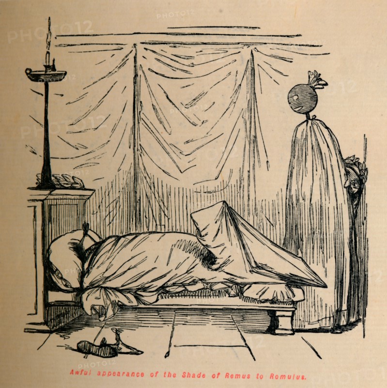 'Awful appearance of the Shade of Remus to Romulus', 1852. Artist: John Leech.