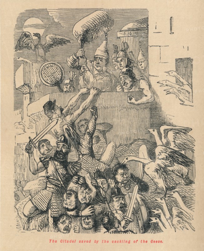 'The Citadel saved by the cackling of the Geese', 1852. Artist: John Leech.