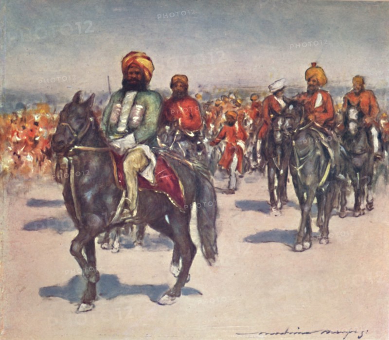 'Native Horsemen in the Review of Native Retainers', 1903. Artist: Mortimer L Menpes.
