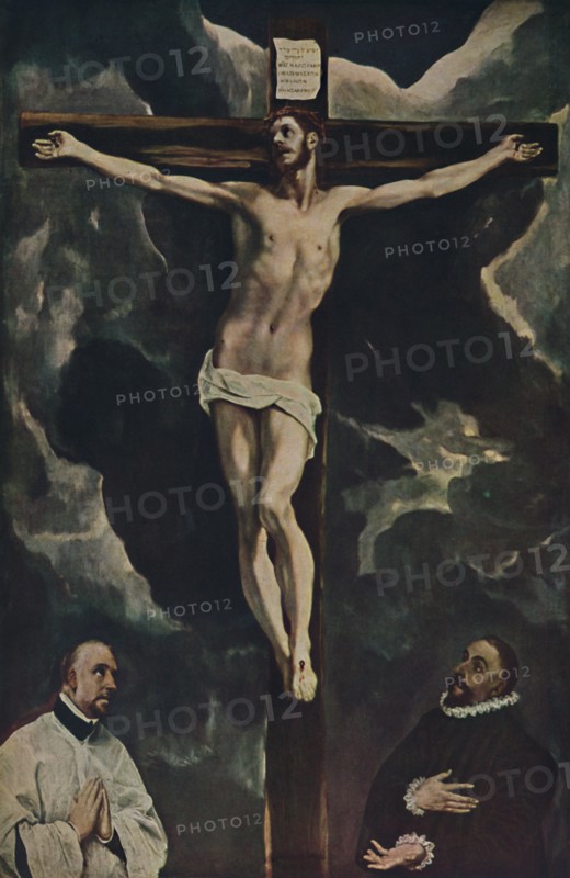 'Christus Am Kreuz, Mit Zwei Stiftern', (Christ on the Cross Adored by Donors), c1590, (1938). Artist: El Greco.