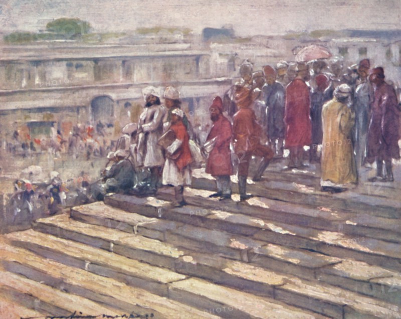 'On the Steps of the Jumma Masjid', 1903. Artist: Mortimer L Menpes.