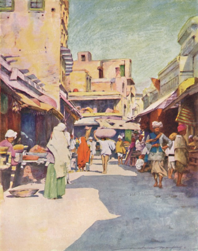 'A Bazaar at Amritsar', 1905. Artist: Mortimer Luddington Menpes.