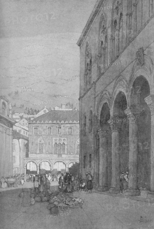 'The Rector's Palace and the Public Square at Ragusa', 1913. Artist: Jules Guerin.