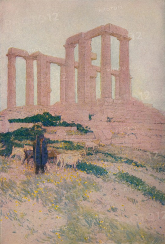 'The Temple of Poseidon and Athene at Sunium', 1913. Artist: Jules Guerin.