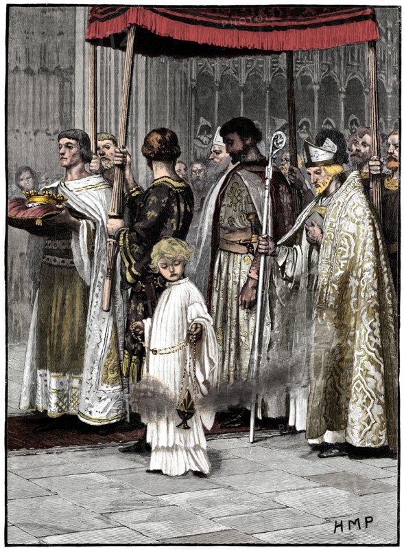 Coronation of Richard I in Westminster Abbey 1189, (c1880). Artist: Unknown.