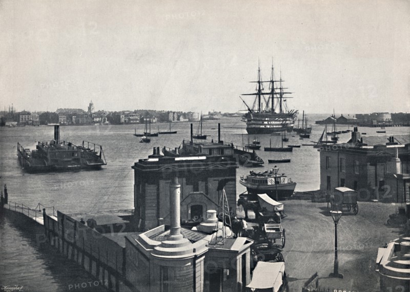 'Portsmouth - General View of the Harbour, Showing Nelson's Battleship, The Victory.', 1895. Artist: Unknown.
