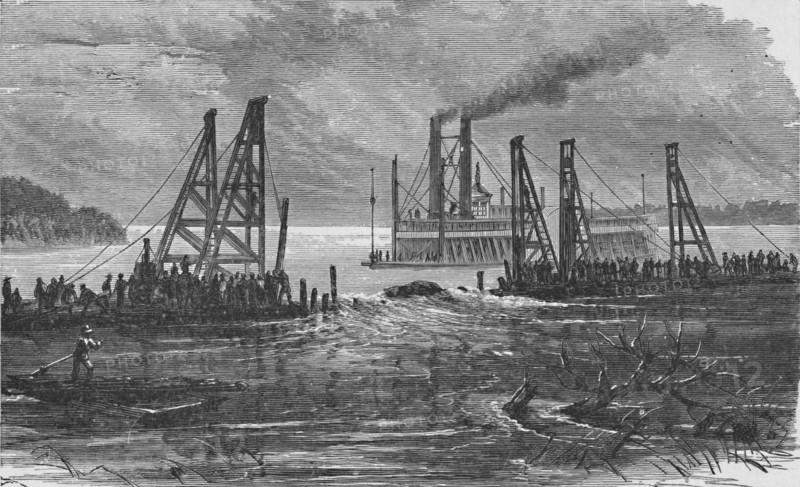 'Removing Snags by Dredging', 1883. Artist: Unknown.