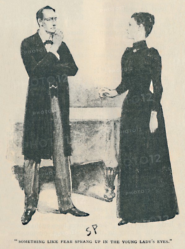 'Something Like Fear Sprang Up In The Young Ladys' Eyes', 1892. Artist: Sidney E Paget.