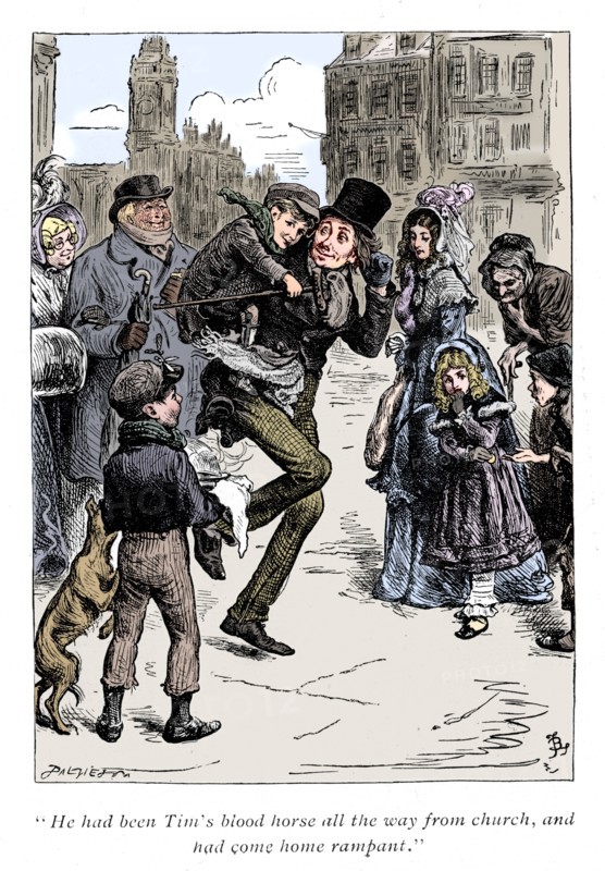 Scene from A Christmas Carol by Charles Dickens, 1843. Artist: Unknown.