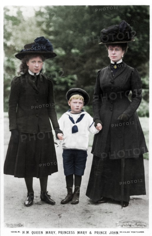 Queen Mary, Princess Mary and Prince John, 1910s. Artist: Ernest Brooks.